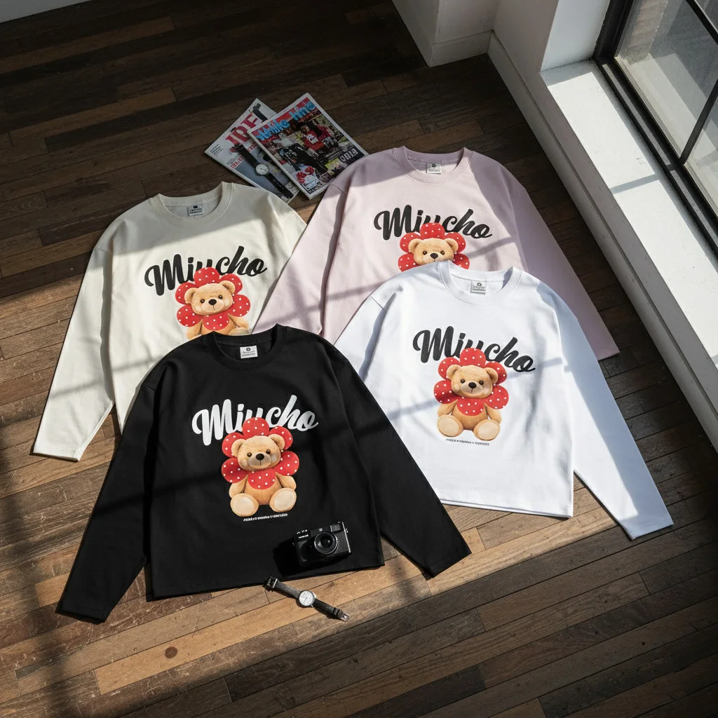 Áo thun nữ boxy tay dài Miucho vải dày dặn thoáng mát đứng form hình gấu dễ thương 2950_thumbnail_8