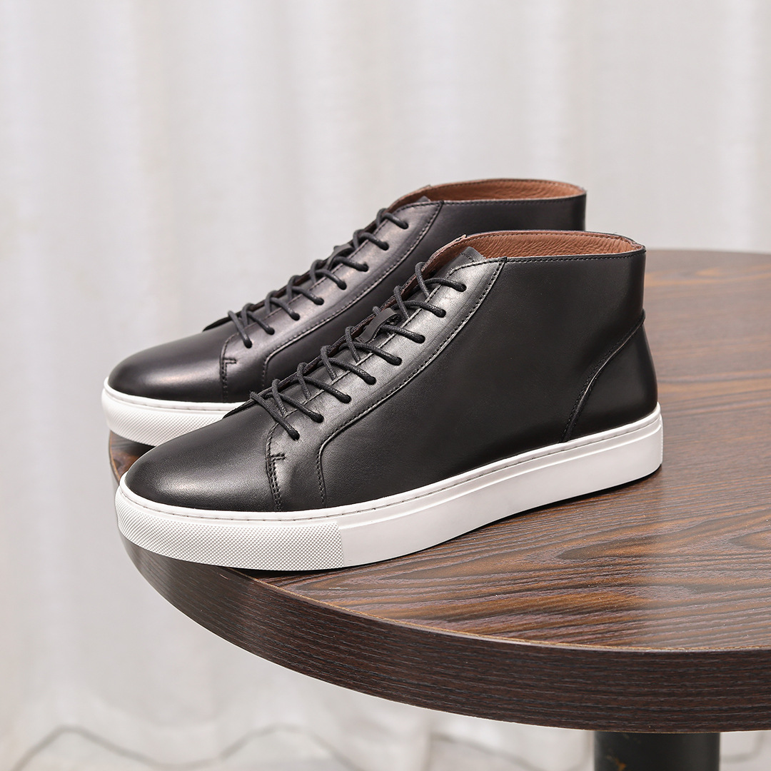 Giày thể thao cổ cao thu đông nam – Da bò lớp 1, làm thủ công, đế mềm kiểu Anh, trắng thời trang cổ điển_thumbnail_8