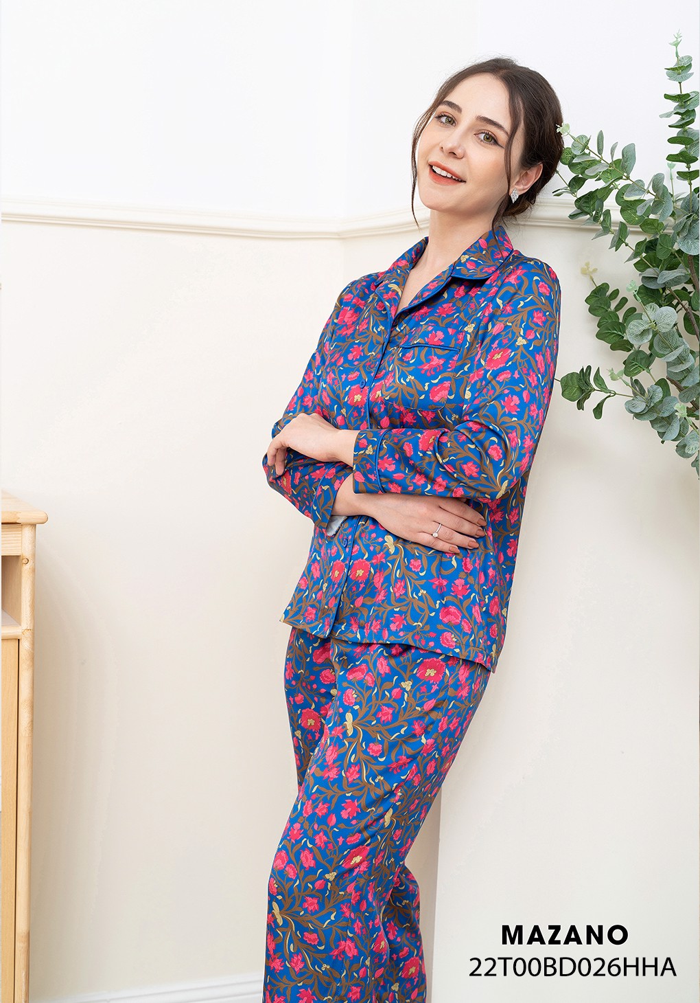 Bộ đồ Pijama dài tay lụa tím hoạ tiết hoa_thumbnail_1