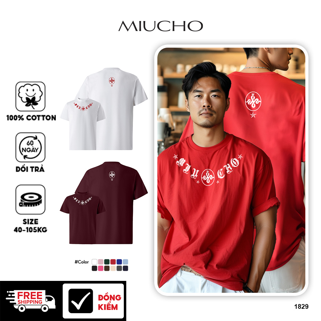 Áo phông tết form rộng cổ tròn vải cotton 4c co giãn thoáng mát 1829 Miucho Iconic in mix_thumbnail_1