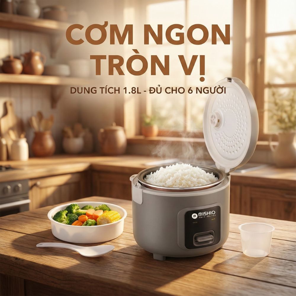 Nồi Cơm Niêu Bằng Điện Mishio Dung Tích 1.8 Lít, Lòng Nồi Siêu Dày, Nấu Cơm Siêu Ngon, Giá Siêu Rẻ
