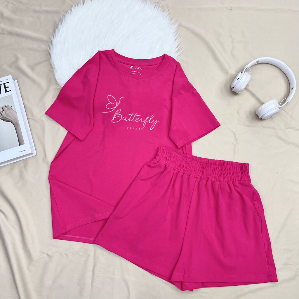 Bộ đồ nữ form rộng mùa hè gồm áo phông và quần đùi cotton-  LOZA G0075_thumbnail_6