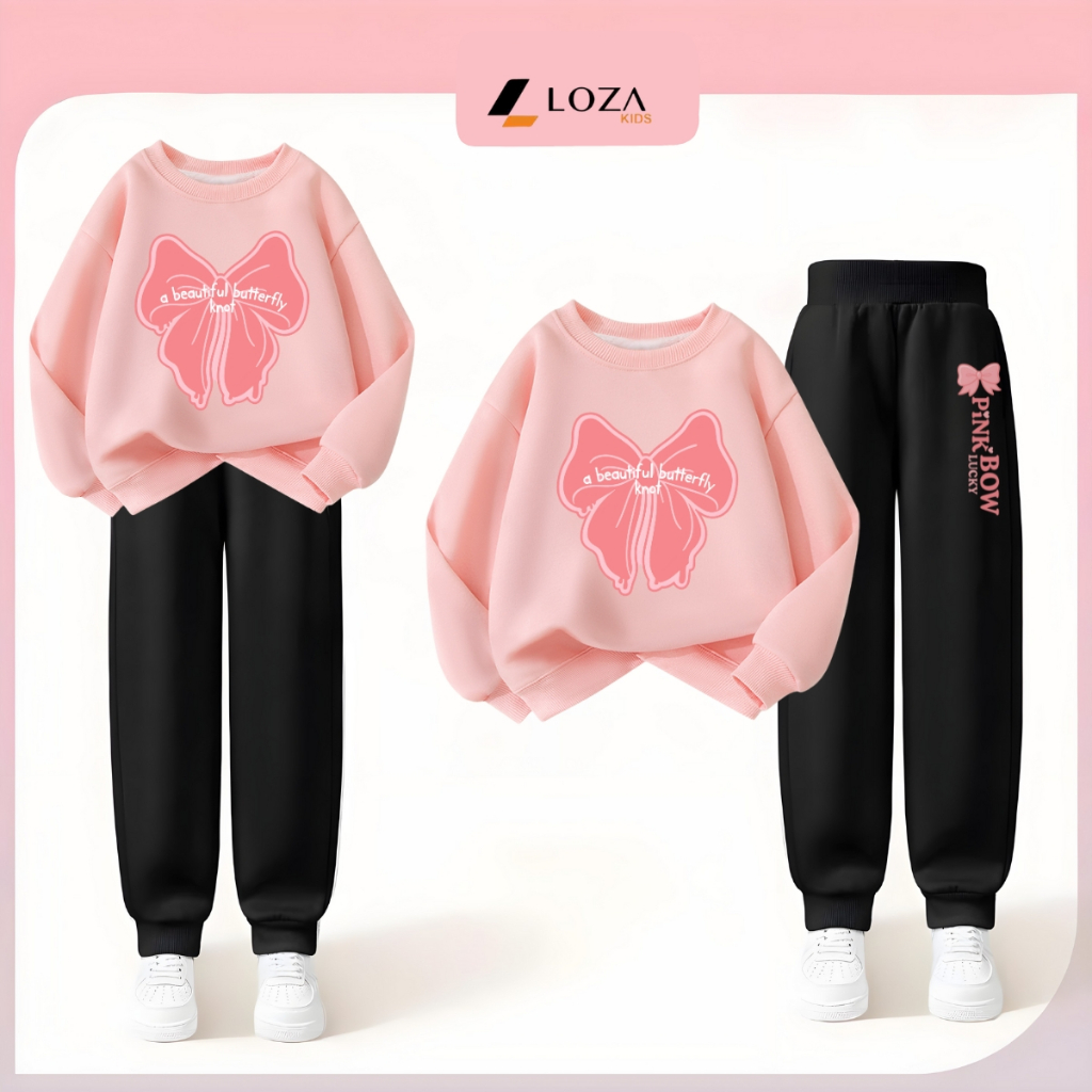 Set bộ nỉ bé gái in hình nơ - Loza Kids BI475 BI475