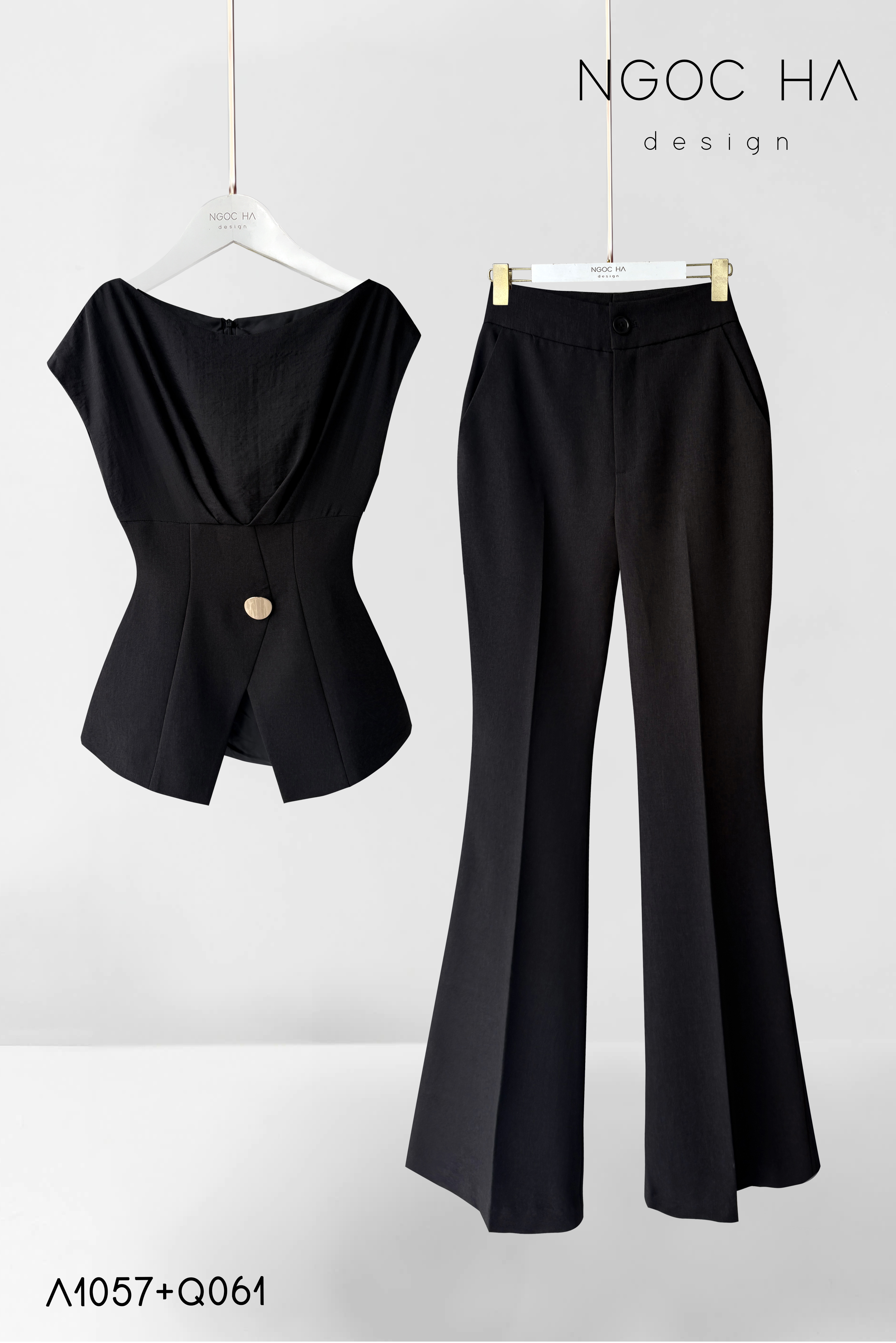 Jenny Pants_ Quần Loe Dài Có Cạp Màu Đen Q061