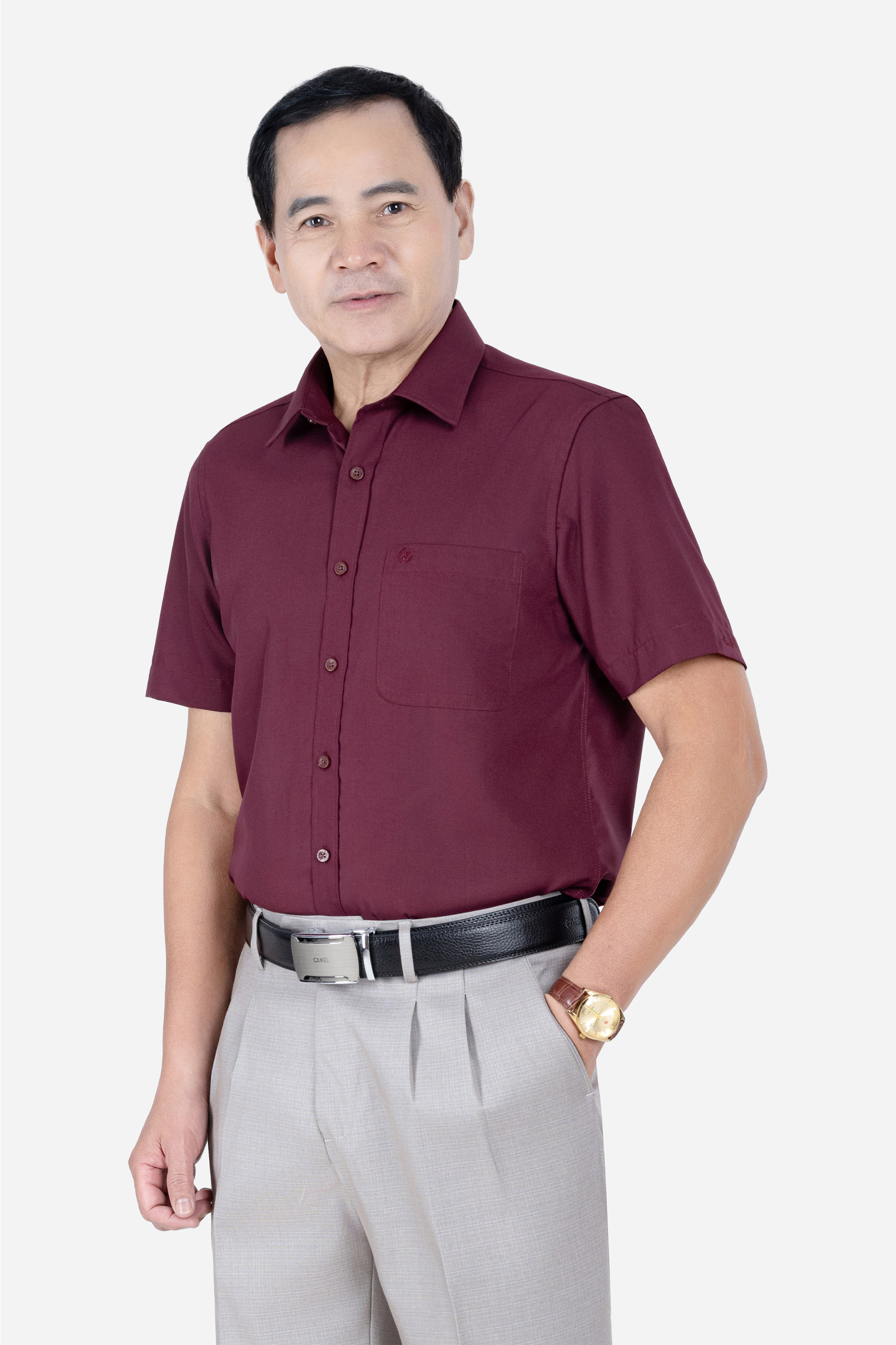 Sơ Mi Trơn Cộc Tay Nam Trung Niên Chất Liệu Cotton Nhập Khẩu Màu Trắng_thumbnail_41