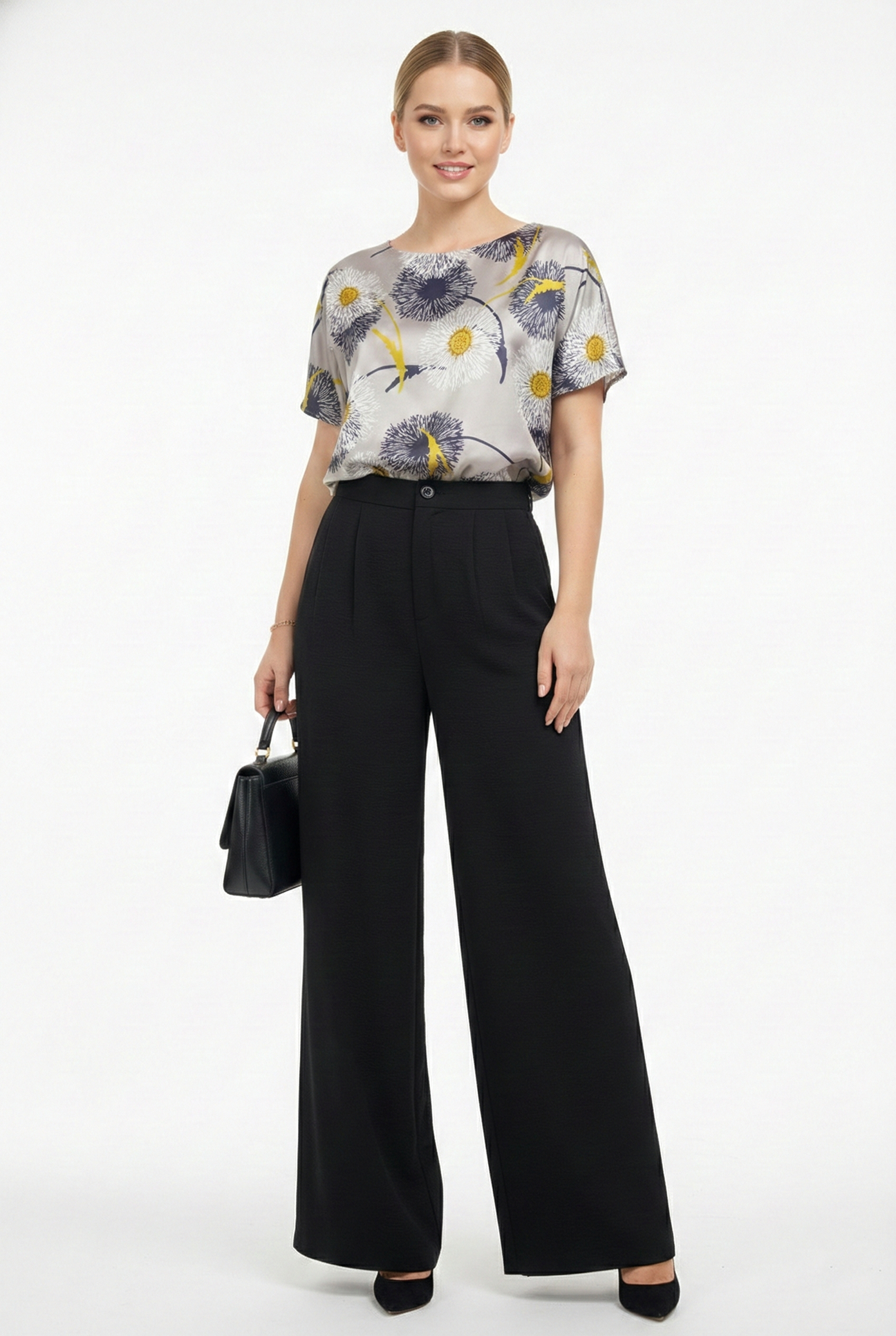 Quần vải pha linen đen dáng suông rộng vừa thiết kế MAZANO