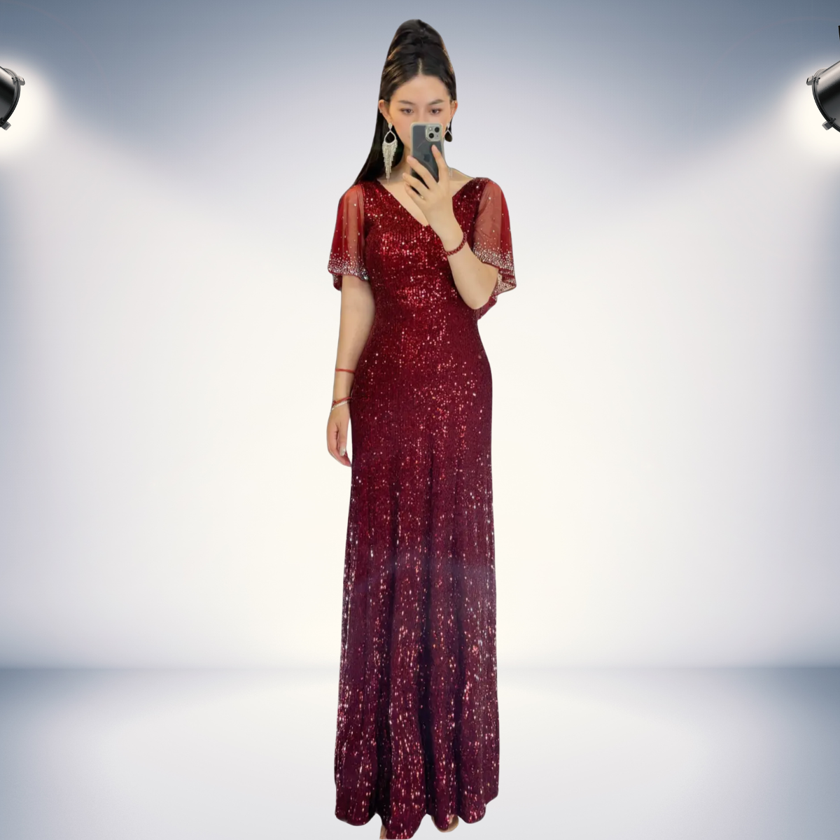 Đầm dự tiệc dạ hội sequin kim sa phối lưới đá_thumbnail_1