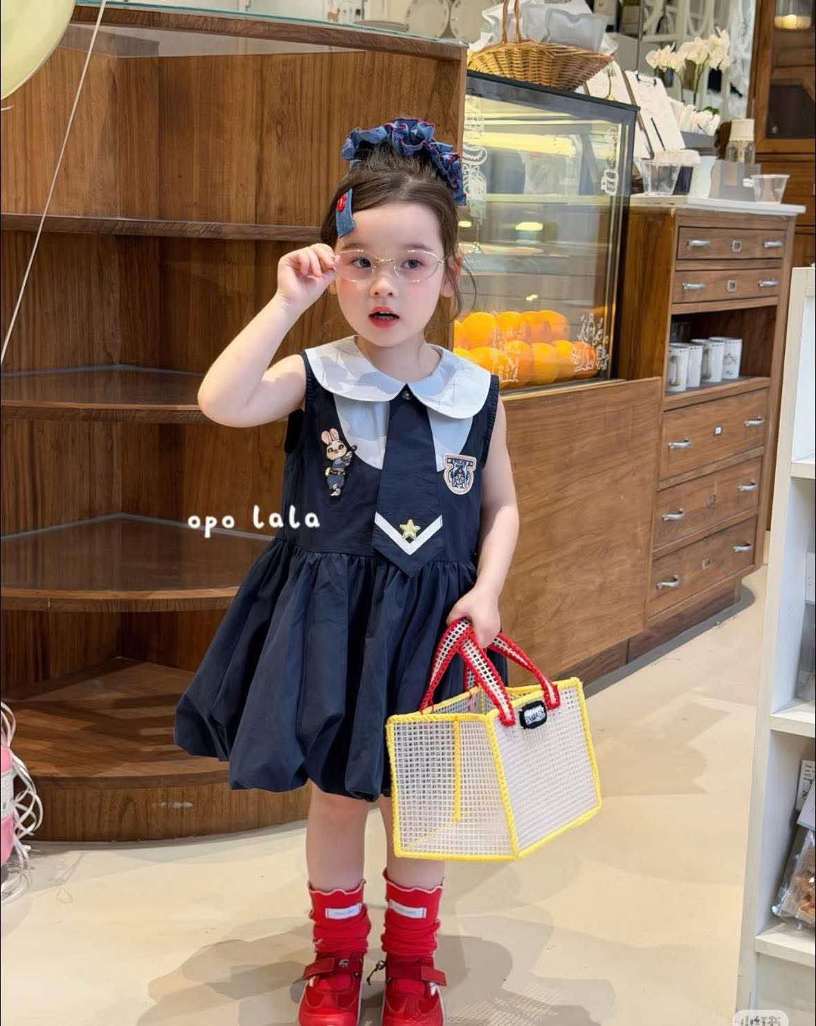 C117 - Váy học sinh cổ sen thêu thỏ hãng Opl (Sz90-130)