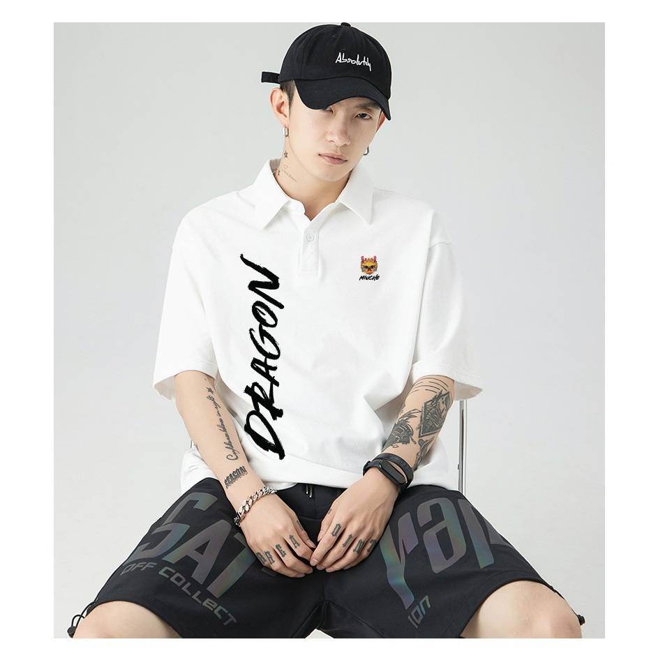 Áo polo Tết form rộng nam basic nhiều màu PLD905 Miucho Man tay ngắn Cổ trụ in typography_thumbnail_4