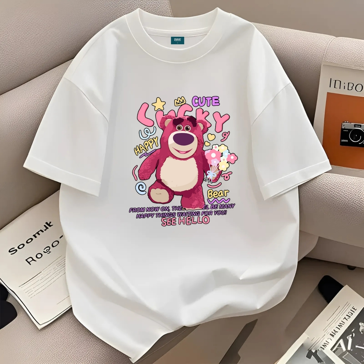Áo thun local brand 𝐖𝐞 𝐓𝐞𝐞 Gấu dâu cute lucky happy dáng oversize rộng - WU0905
