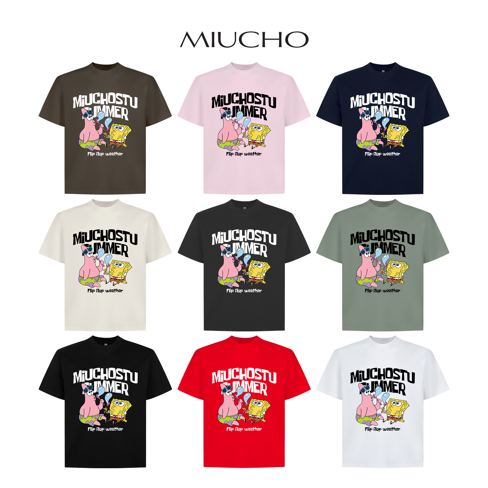 Áo phông form boxy in hoạt hình dễ thương 2354 Miucho Club cổ tròn vải cotton 2 chiều cao cấp in mix_thumbnail_1