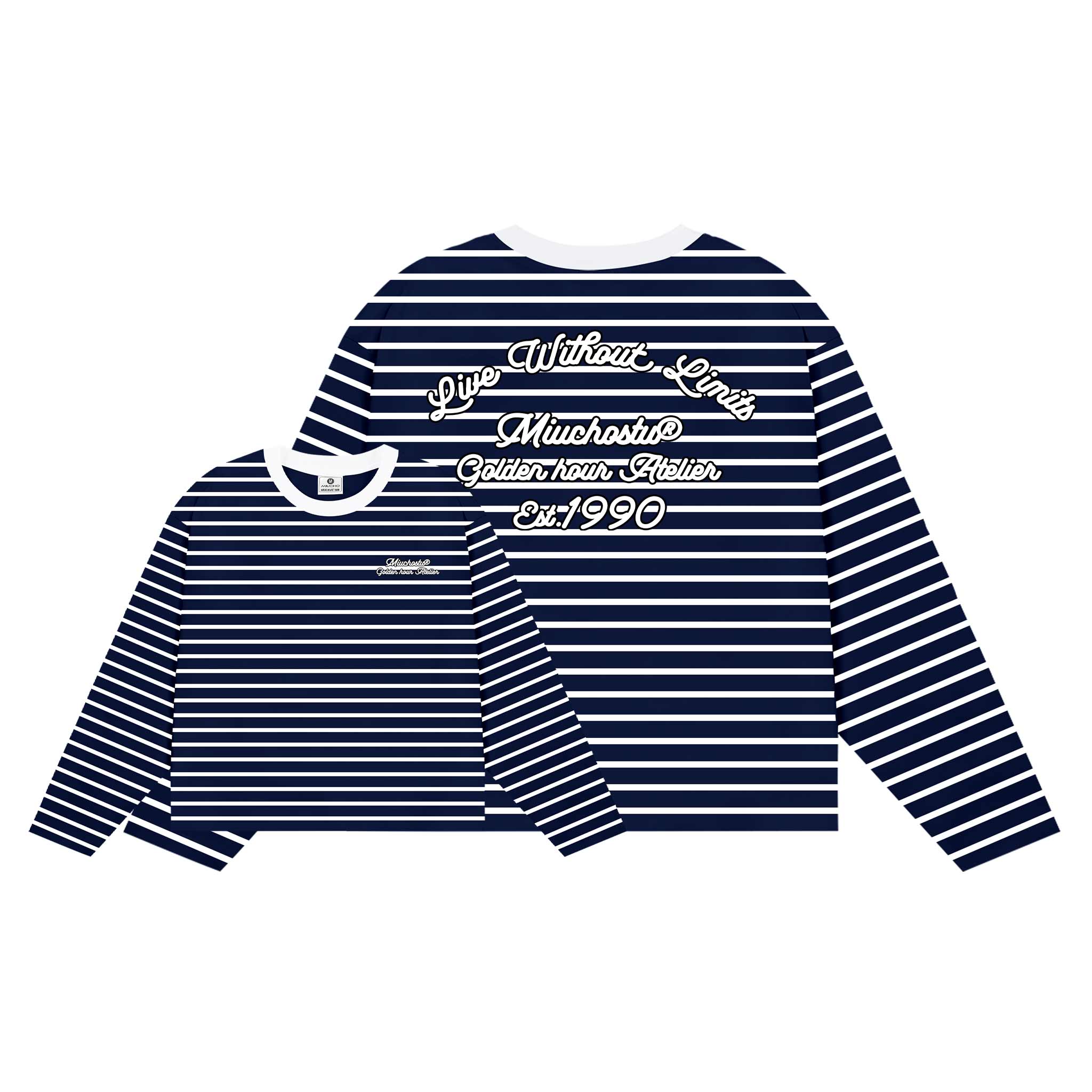 Áo thun form boxy Miucho vải bo rip thoáng mát mềm mại tay dài kẻ sọc in chữ basic 2700_thumbnail_5