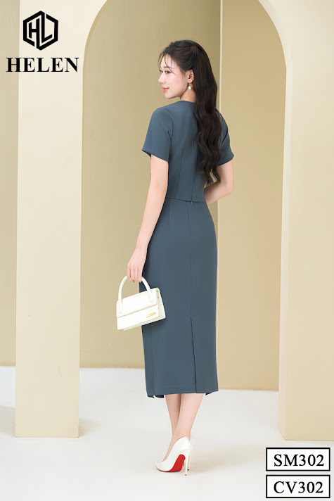 SET sơ mi phối cổ trắng + chân váy ôm màu ghi đính cúc bọc SET302CV_thumbnail_2