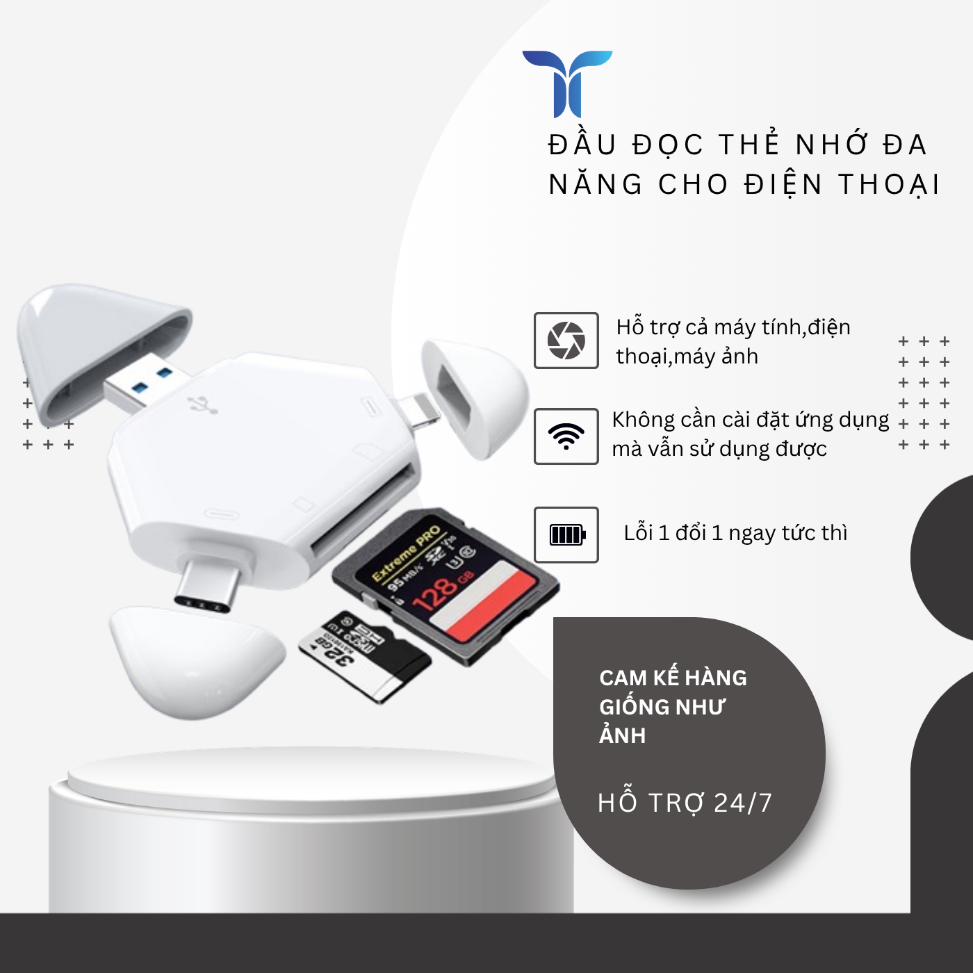 T-ECO SHOP | Đầu Đọc Thẻ Nhớ 3 Trong 1 OTG – TF/Micro SD, Dùng Cho Điện Thoại, Cắm Là Dùng_thumbnail_1