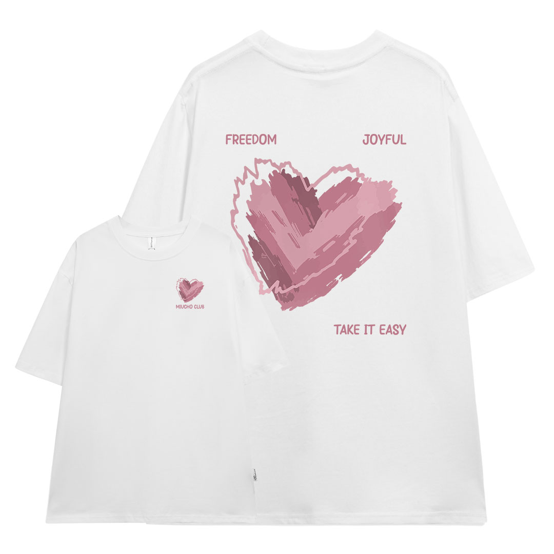 Áo thun nữ form rộng ATD384 Miucho cotton cổ tròn in typography