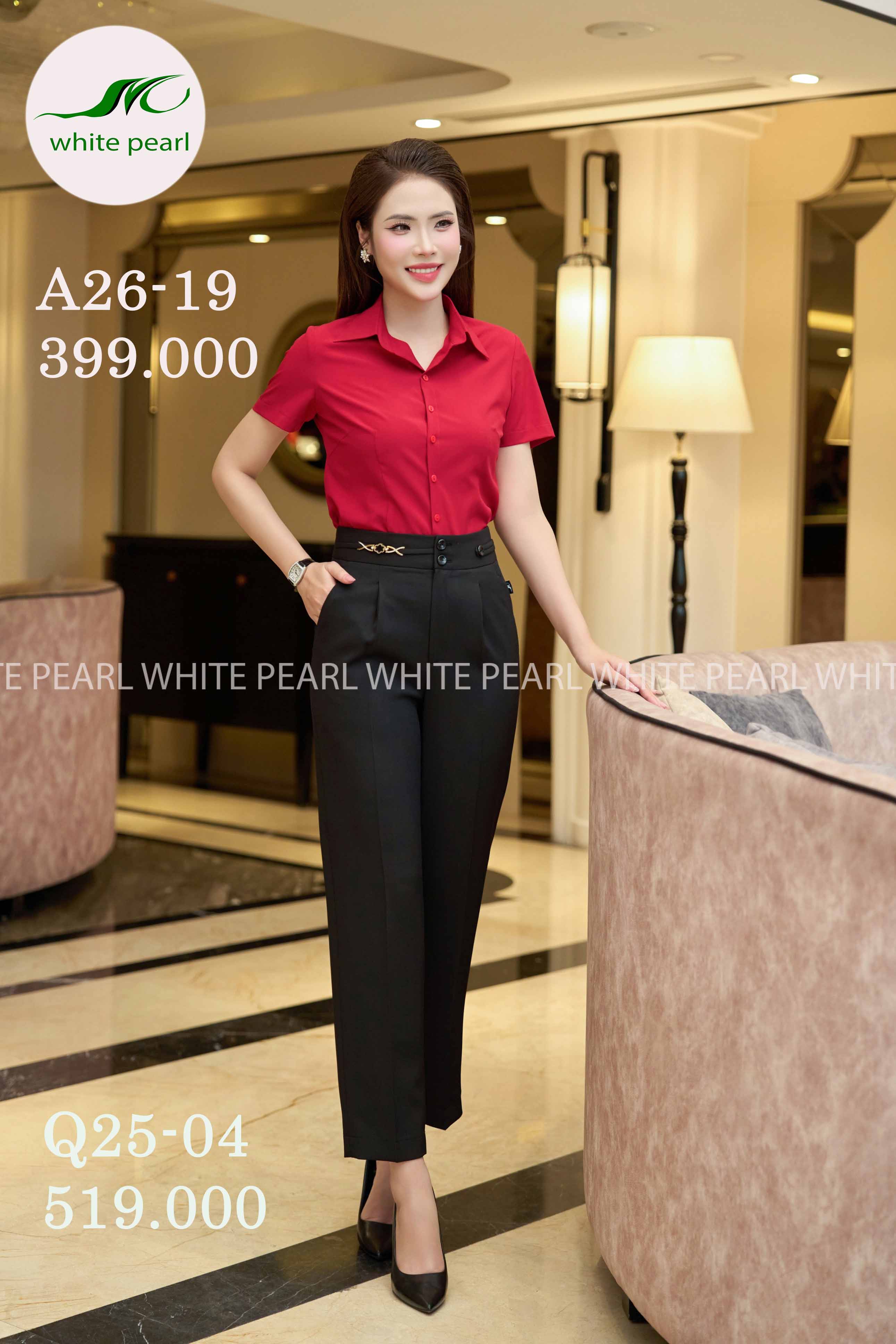 Áo sơ mi cổ đức kết hợp quần baggy thụng 1 ly thời trang công sở nữ cao cấp White Pearl_thumbnail_0