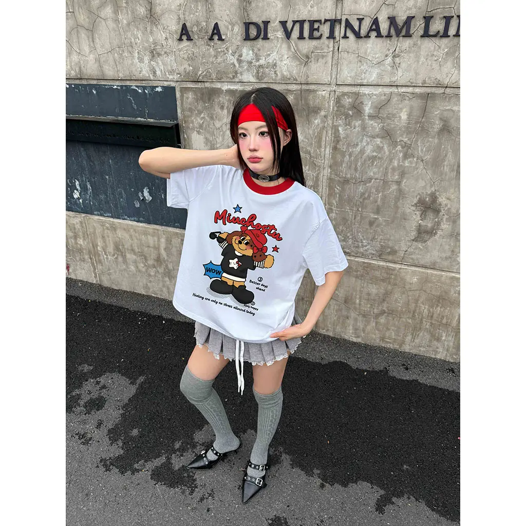 Áo thun boxy phối cổ hoạt hình Miucho vải dày dặn thoáng mát đứng form in mix 2973_thumbnail_4