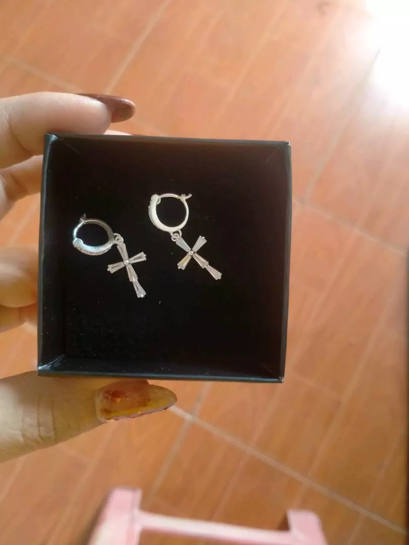 Khuyên tai Thánh Giá bạc unisex dáng dài nạm đá Zircon có chốt bấm/ trang sức Công Giáo KB03_thumbnail_6