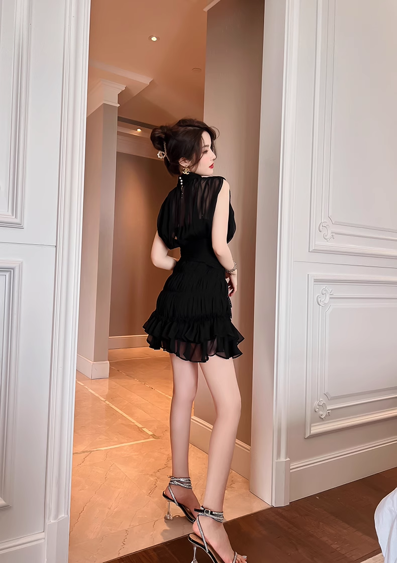 15167-Set áo chân váy voan đen cổ trụ  nhún viền bèo (voan , lót)_thumbnail_3