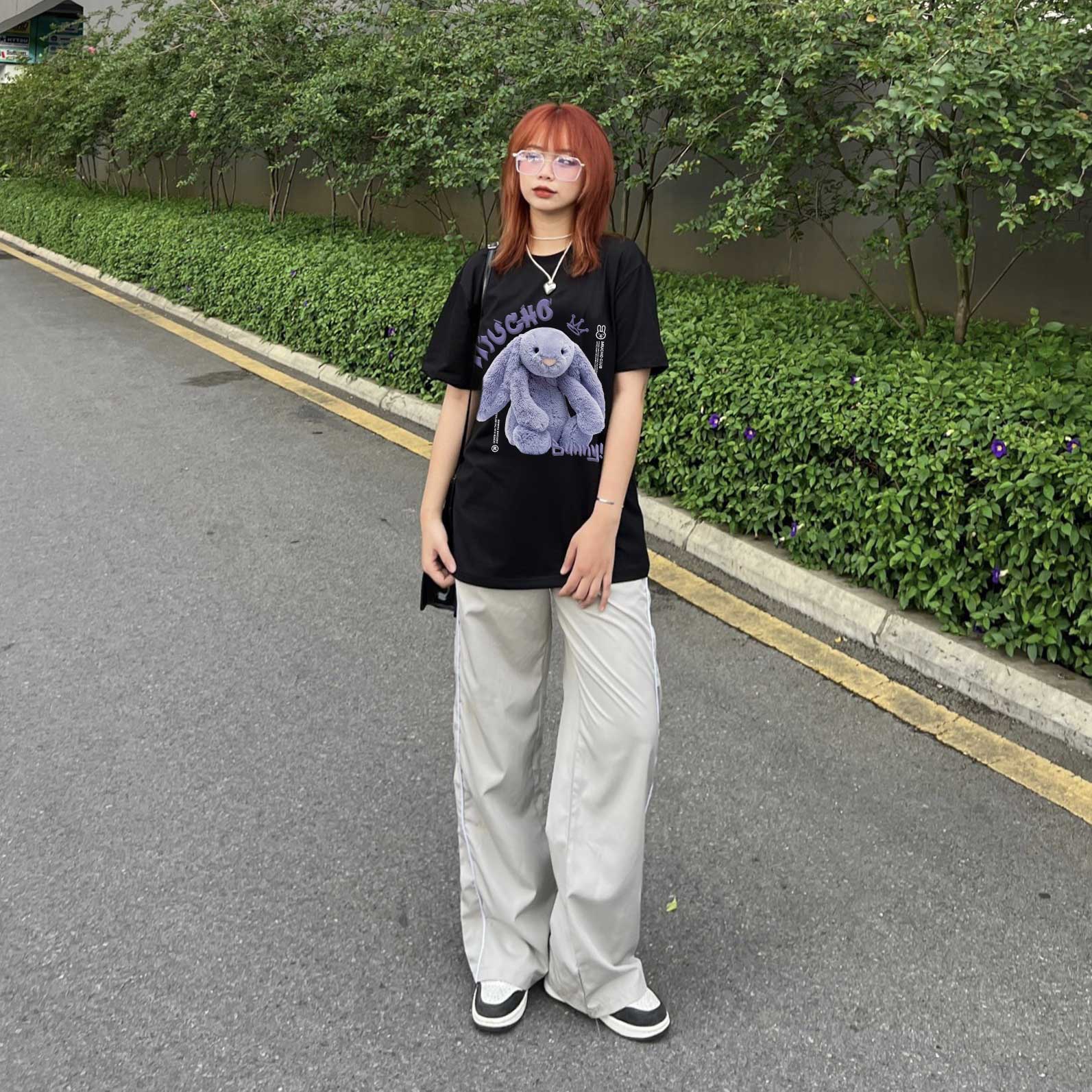 Áo thun thỏ Bunny form rộng local brand ATD1256 Miucho tay ngắn cổ tròn in mix_thumbnail_5