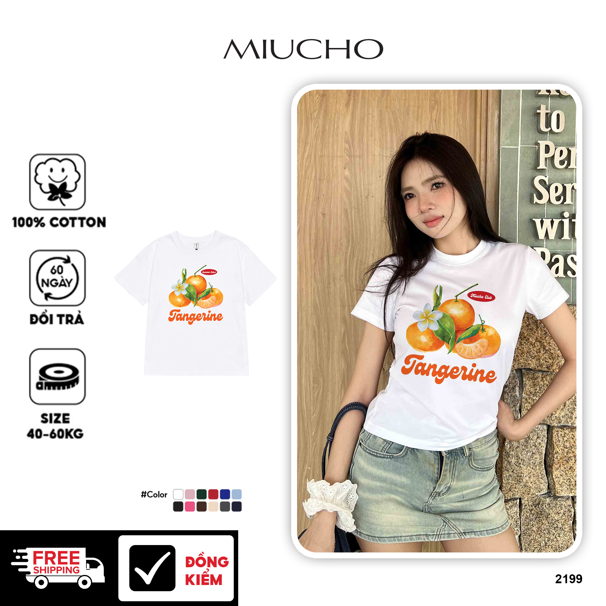 Áo baby tee ôm body trái cây hè biển Miucho BST cổ tròn vải cotton 4c thoáng mát in mix