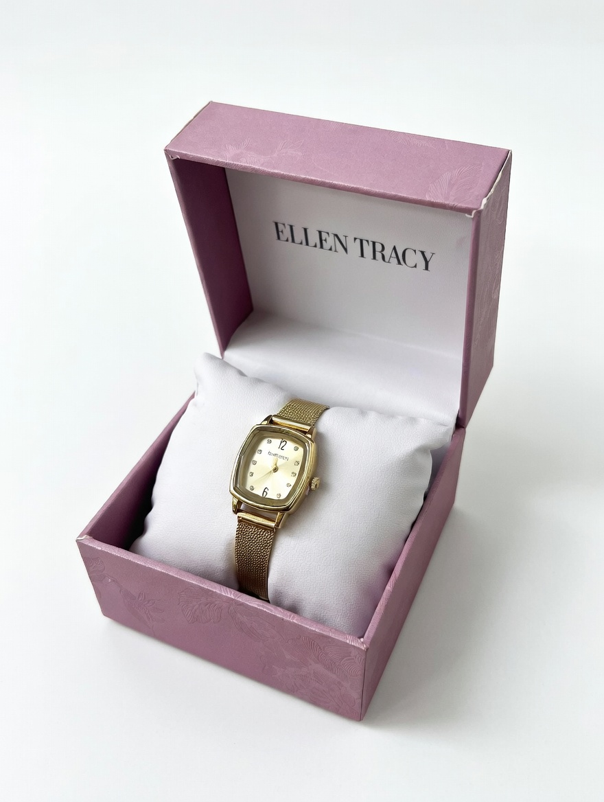 Đồng Hồ Nữ Ellen Tracy Dáng Vuông Dây Lưới – Thiết Kế Thanh Lịch