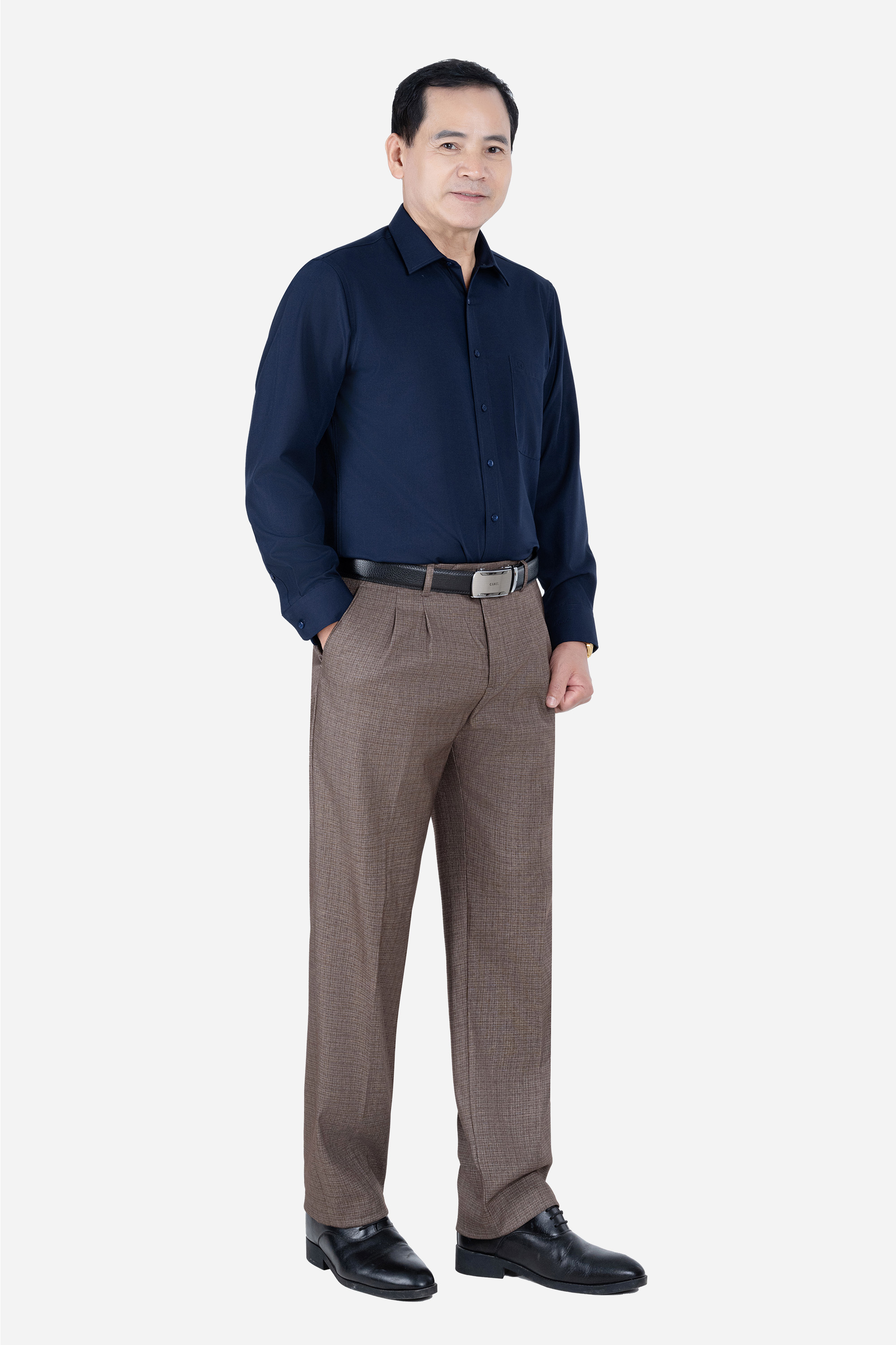 Sơ Mi Trơn Dài Tay Nam Trung Niên ANCHi Chất Liệu Cotton Nhập Khẩu_thumbnail_3