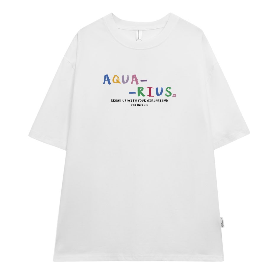 Áo thun nữ form rộng ATD370 cung hoàng đạo Bảo Bình AQUARIUS Miucho cotton cổ tròn in typography