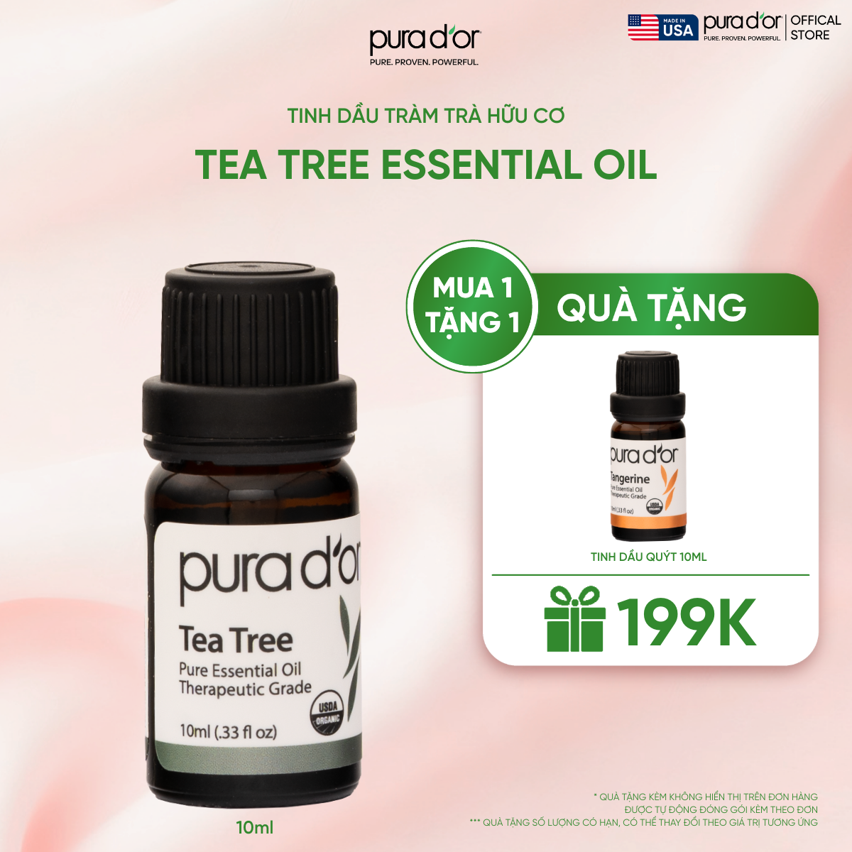 Tinh Dầu Tràm Trà Hữu Cơ PURA D’OR Therapeutic Grade Tea Tree Essential Oil 10ML