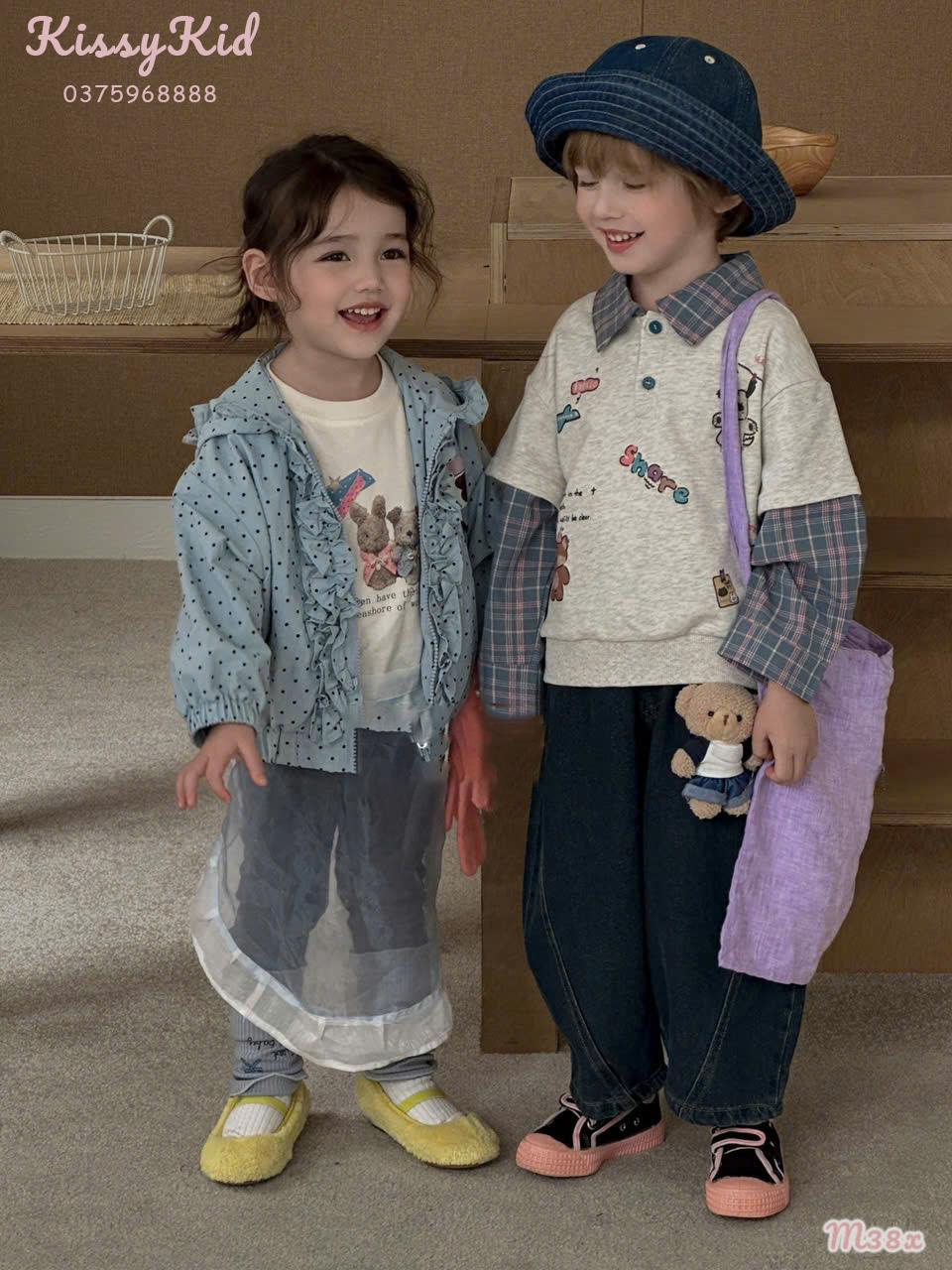 (M38) Áo khoác gió xanh chấm bi Hey Mingxing_thumbnail_0