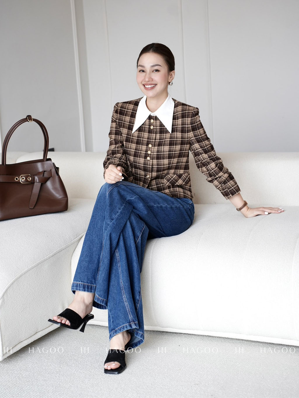 Áo khoác cổ tròn suông họa tiết ô vuông_thumbnail_6