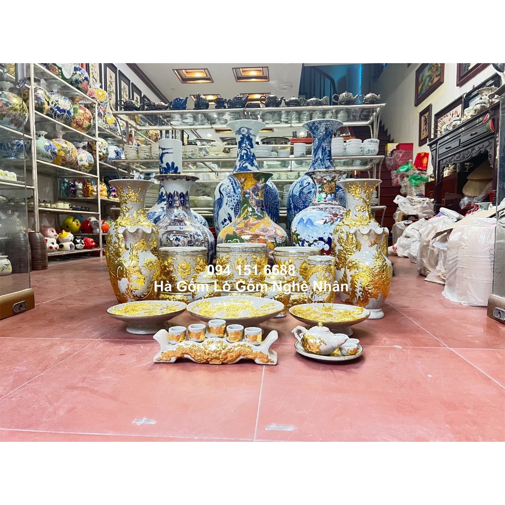 Bộ Đồ Thờ Men Rạn 1m4 -1m97 Vẽ Vàng 24K 9999 Nghệ Nhân Chế Tác Cao Cấp Bát Tràng_thumbnail_7