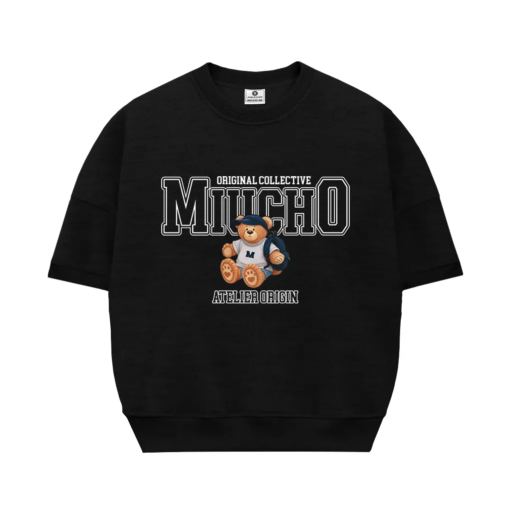 Áo sweater nữ boxy tay ngắn Miucho nỉ 2 da dày dặn thoáng mát cổ tròn hình gấu bông dễ thương 2632_thumbnail_7