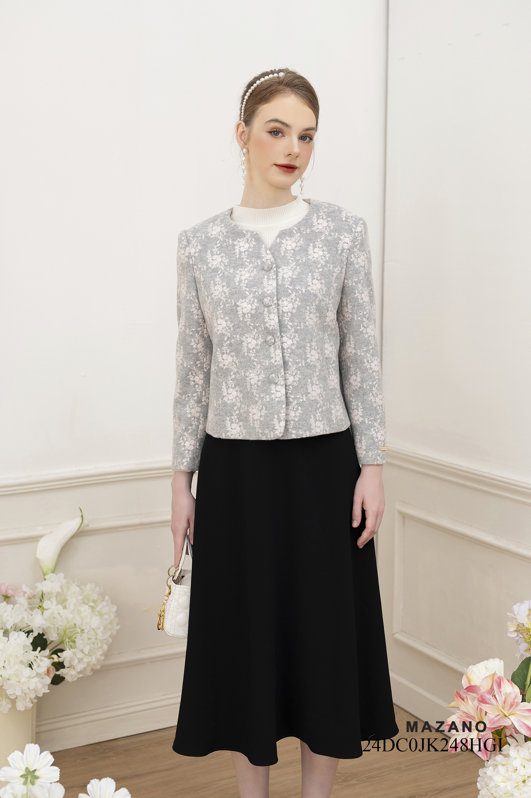 Áo khoác ngắn Suông Vải dạ  thêu hoa cách điệu Dài dưới eo JK248HGI_thumbnail_4