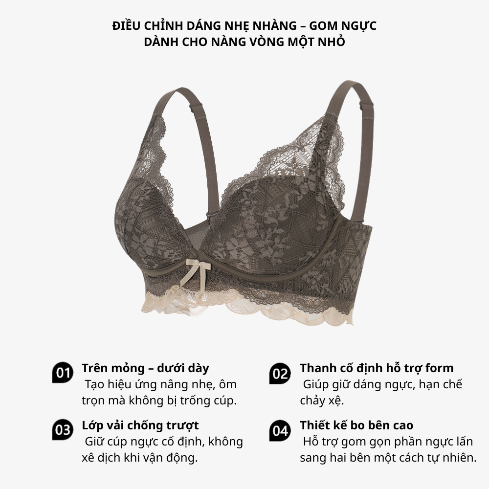 [Mã B73] Áo Ngực Nữ Ren Đệm 2cm Cao Cấp Áo Lót Nữ Ren Mềm Mại Nâng Dẩy Không Gọng Vikam Size 34-38 Màu Đen Kem Đỏ Nâu Xanh_thumbnail_3