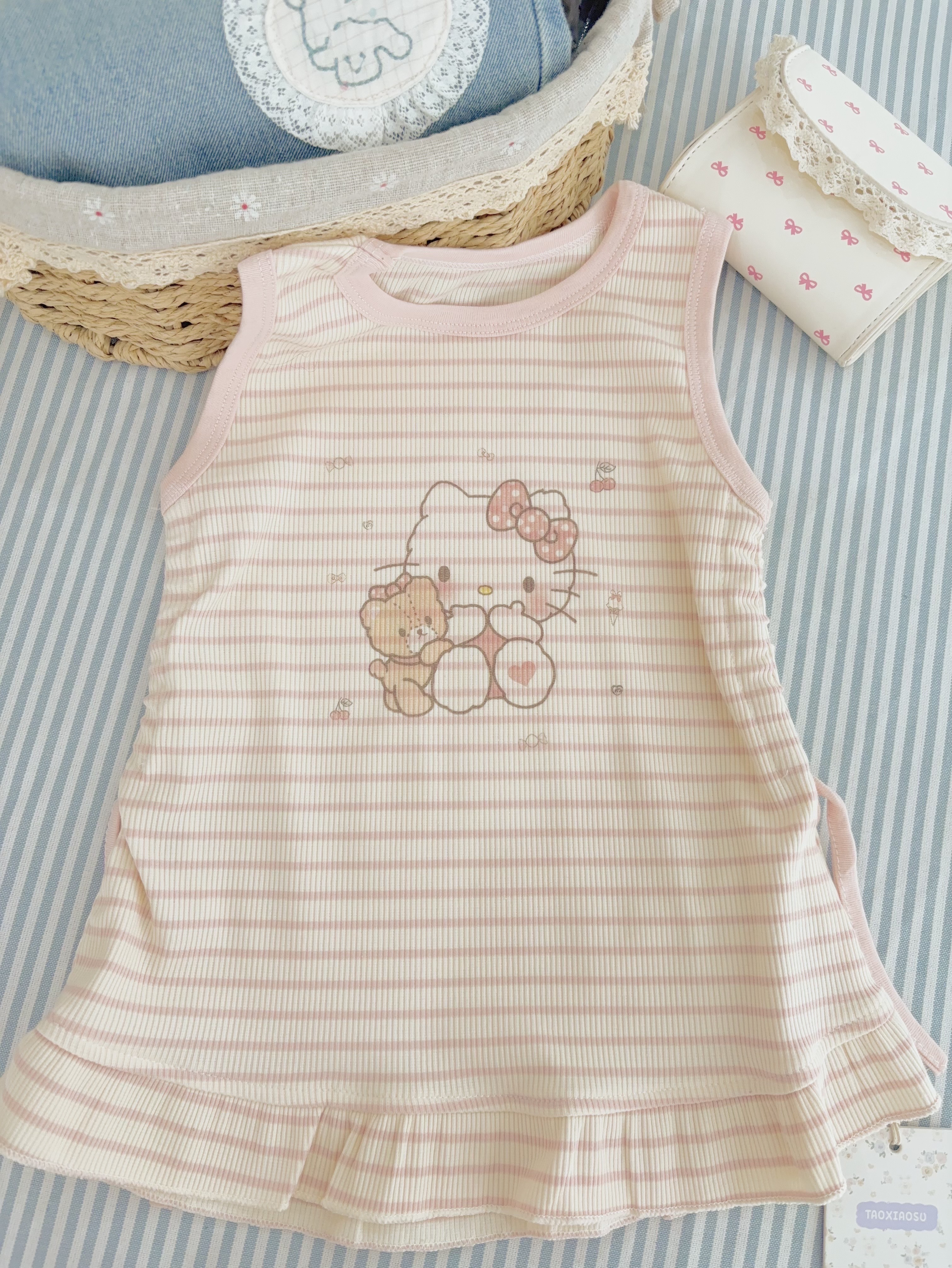 (C37) Váy nỉ sát nách kẻ hồng hoạ tiết kitty hãng TXNB_thumbnail_1