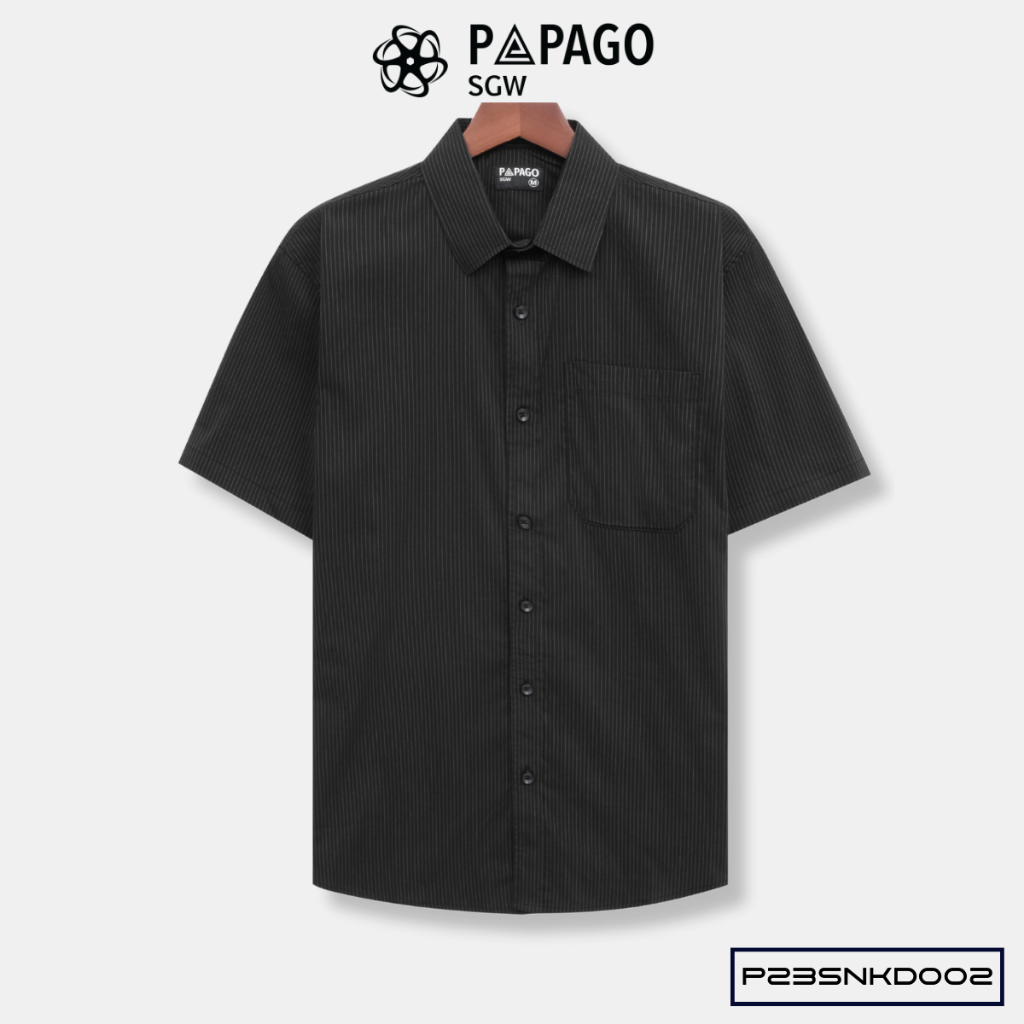 Áo sơ mi nam trung niên PAPAGO tay ngắn lai bầu họa tiết sọc nhí - P23SNKD002_thumbnail_1