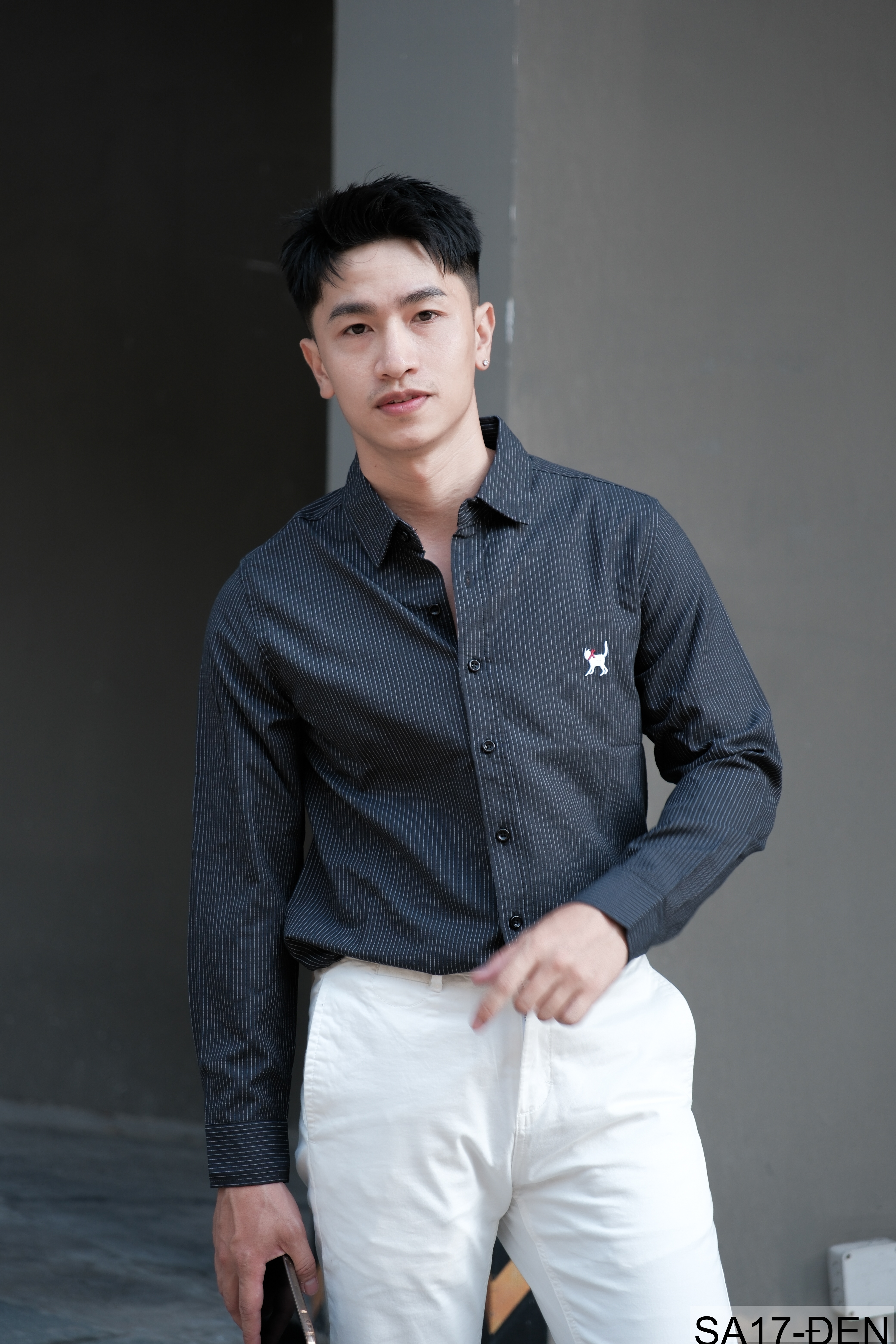 SA17 - Áo sơ mi nam dài tay thêu họa tiết mèo, form rộng, chất cotton 100%, phối sọc thời thượng_thumbnail_16