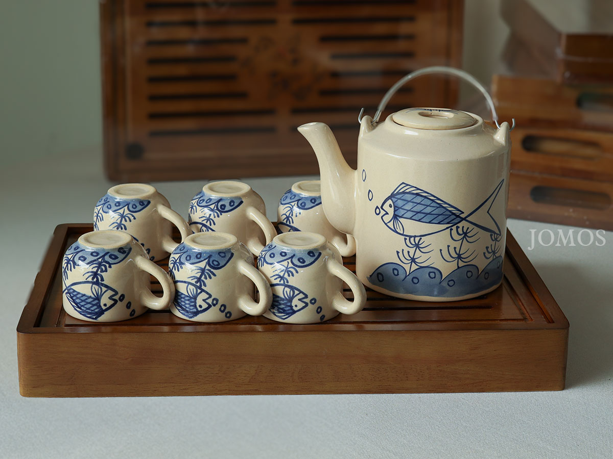 Khay trà gỗ kiểu Nhật Jomos họa tiết con cá J000363