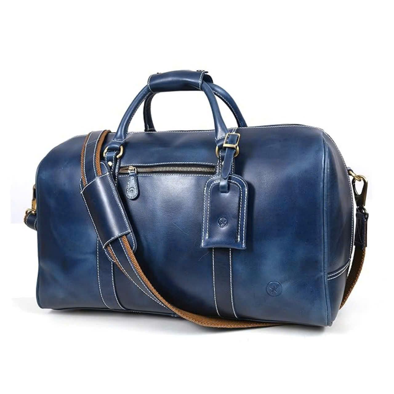 Túi du lịch bằng da thật màu xanh của Aaron Leather Goods