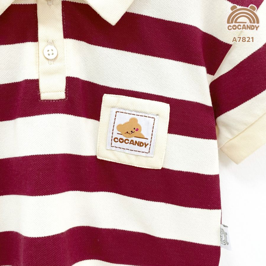 Áo cộc polo kẻ ĐỎ phối ngực tag thêu gấu_thumbnail_4