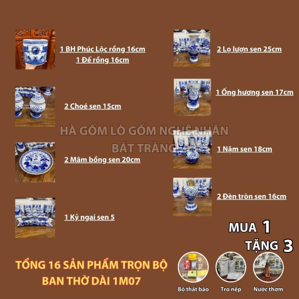 HG323 Đồ Thờ Cúng Bộ 16 món ban thờ 1M07 men lam nghệ nhân Bát Tràng chế tác TẶNG Thất Bảo, Tro Nếp_thumbnail_1