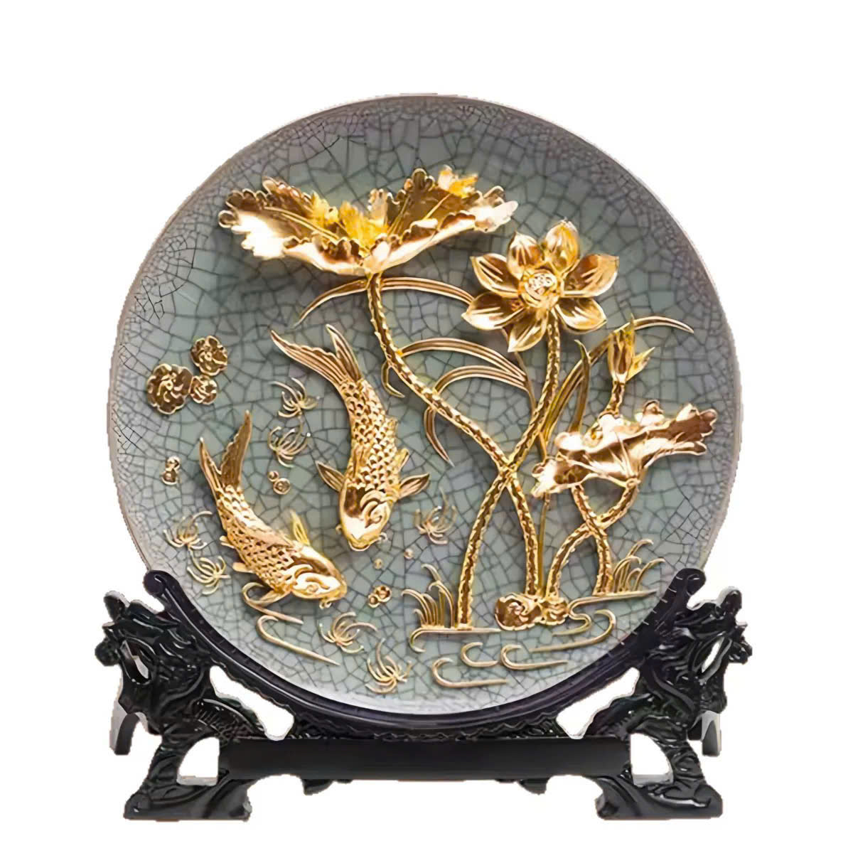 Đĩa cá chép hoa sen mạ vàng 24k DK 20CM _thumbnail_1