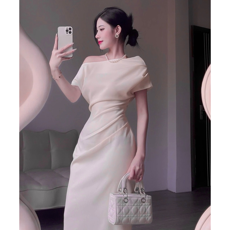 Đầm body lệch vai dáng dài màu kem, váy dự tiệc sang chảnh Logastore_L195_thumbnail_6