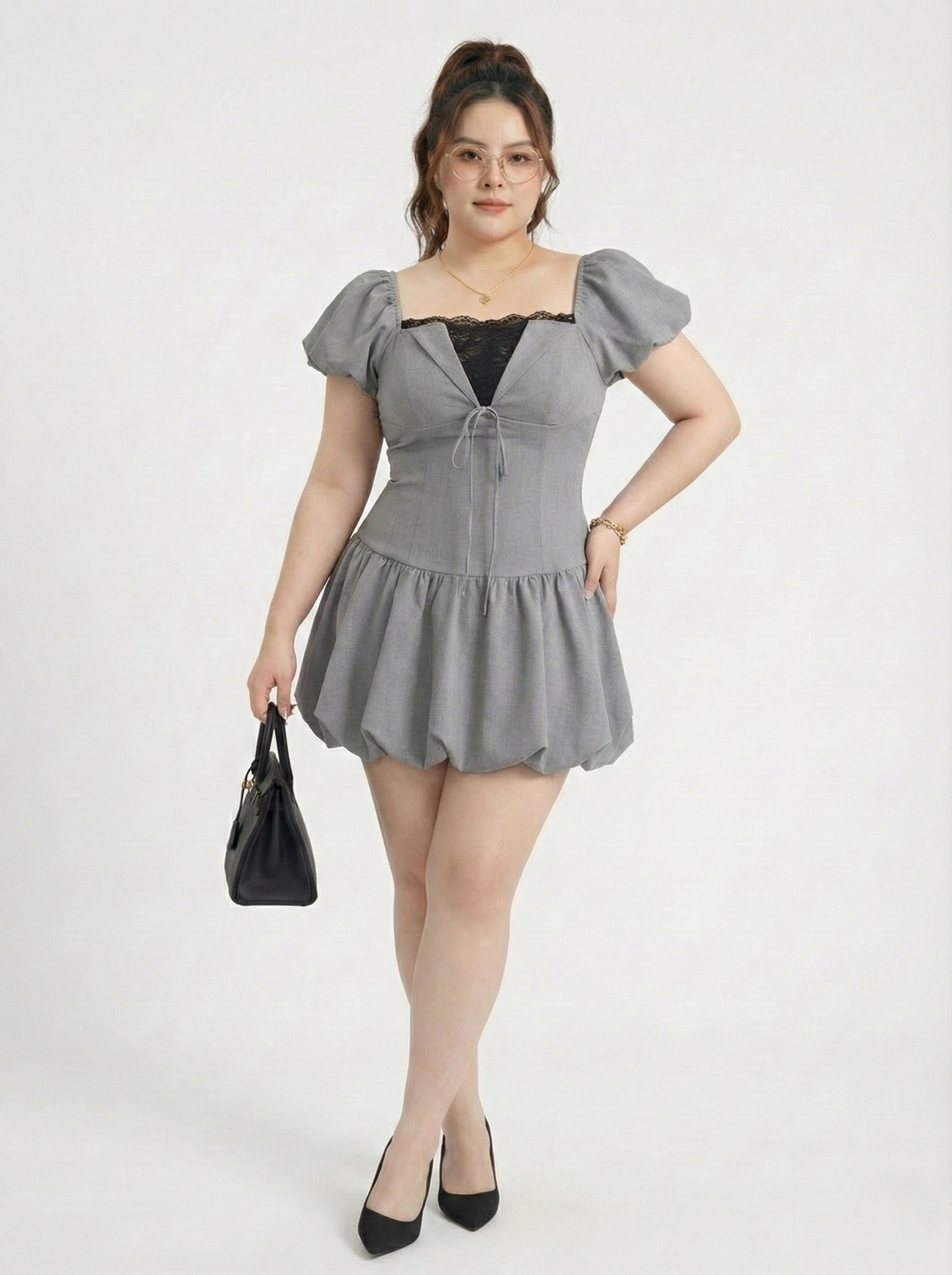 Đầm phồng tùng bí phối ren ngực bigsize DA170 dành cho nàng béo mập từ 55-95kg