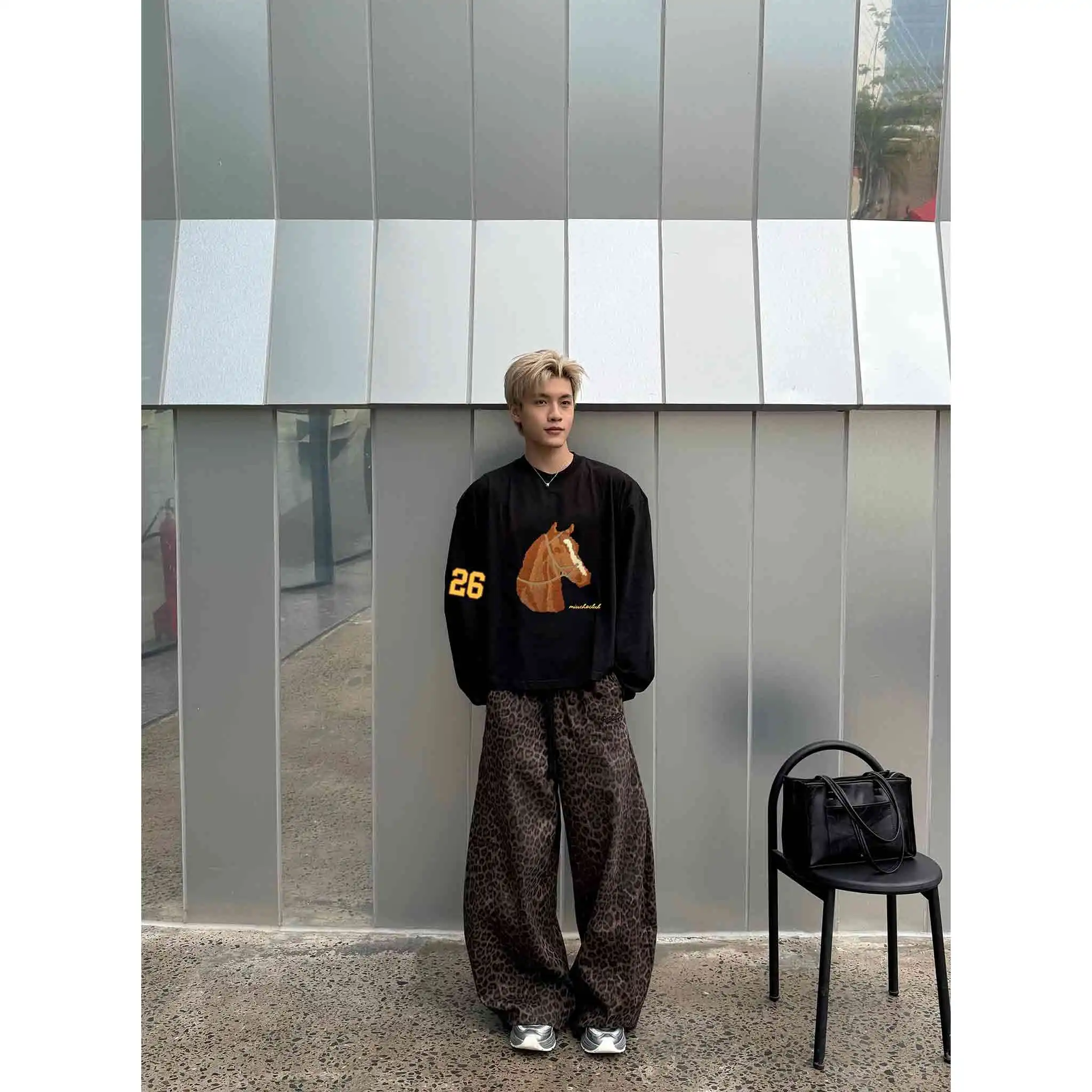 Áo thun tay dài form boxy Miucho Club vải cotton thoáng mát dày dặn dễ phối hình ngựa in mix 2786_thumbnail_9