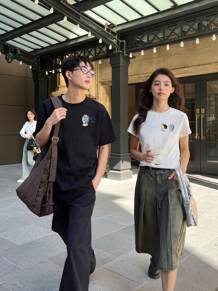 Áo thun cặp đôi couple from rộng ATD1378 Miucho vải cotton thoáng mát cổ tròn in mix_thumbnail_5