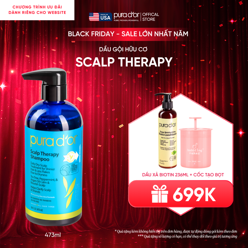 Dầu gội Pura D'or Scalp Therapy Giúp Dịu Da, Làm Sạch Tóc Và Dưỡng Ẩm 473ml
