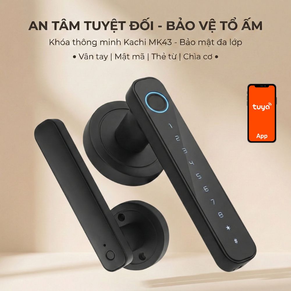 Khóa Cửa Thông Minh Kachi MK43 – Mở Khóa App Tuya + Vân tay + Chìa khóa + Mã số