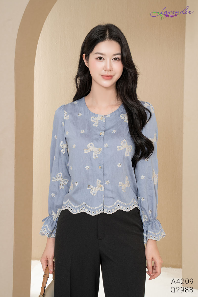 Áo sơ mi tay dài họa tiết nơ A4209_thumbnail_4